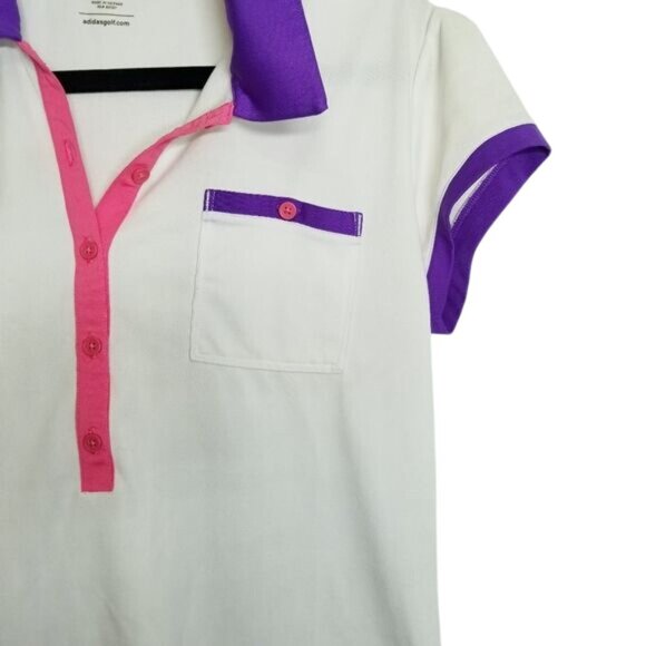 Adidas Golf Womens Short-Sleeve Polo Shirt White Pink Purple Accents M Polyester - Picture 9 of 11